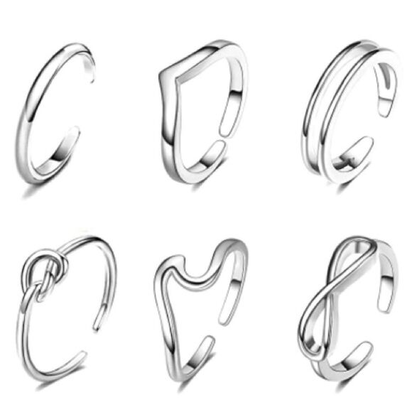 Silver Adjustable Boho Open Toe Rings - Set of 20 - Picture 2 of 11